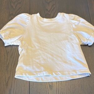 H&M White Short Sleeve Puff Shoulder Tee